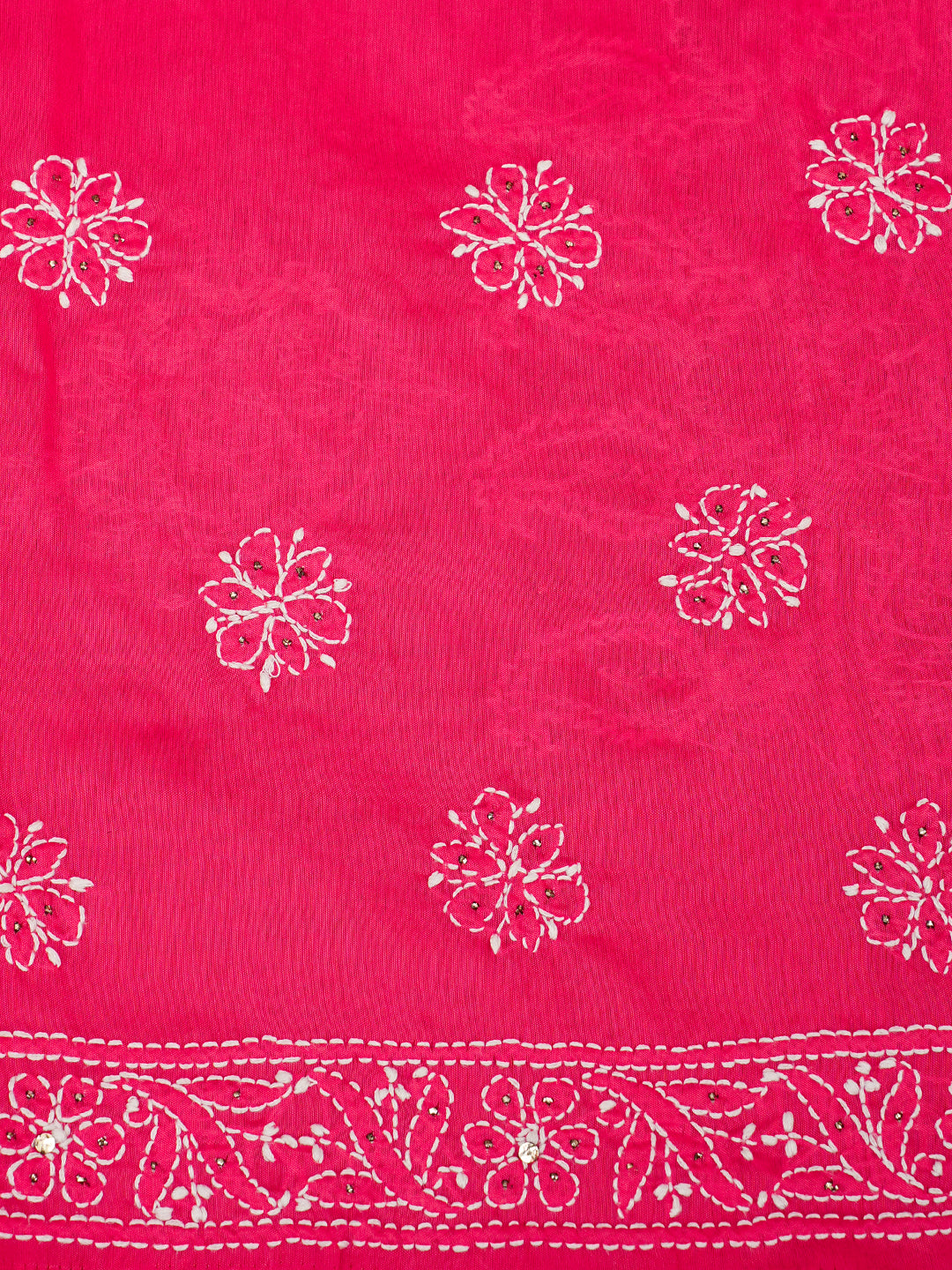 Ada Hand Embroidered Carrot Pink Chanderi Lucknowi Chikankari Unstitched Kurta Dupatta Set With Muqaish/Mukaish Work 01A995045