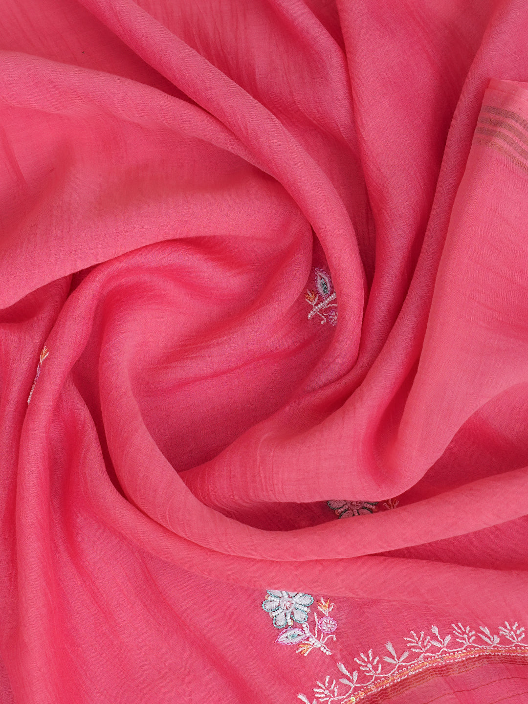 Women’s Carrot Pink Chanderi Chikankari Dress Material With Dupatta