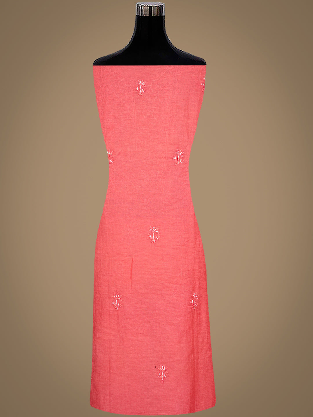 Ada Hand Embroidered Carrot Pink Chanderi Lucknowi Chikankari Unstitched Kurta Dupatta Set With Sequinned Work 01A762775