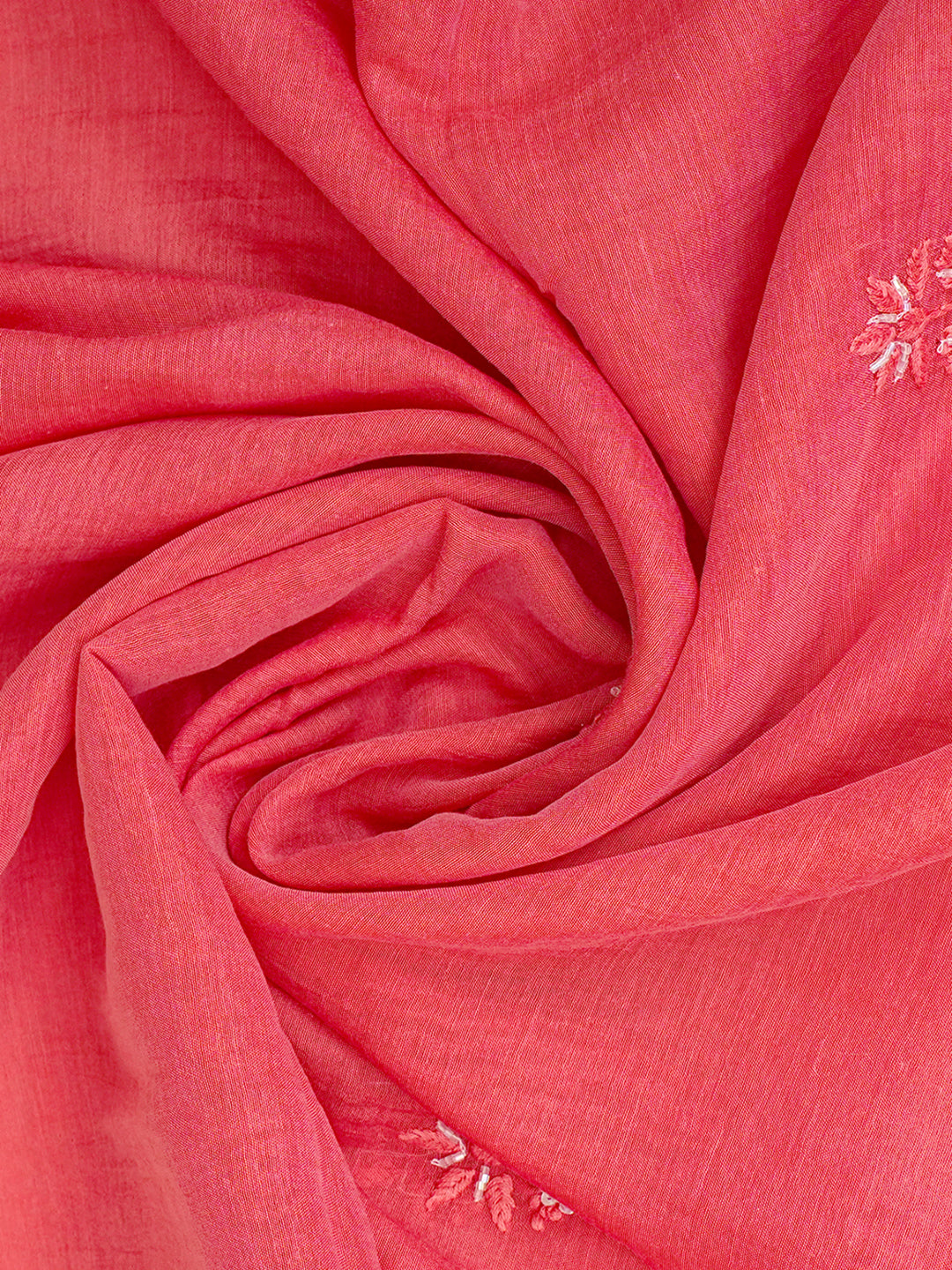 Ada Hand Embroidered Carrot Pink Chanderi Lucknowi Chikankari Unstitched Kurta Dupatta Set With Sequinned Work 01A762775