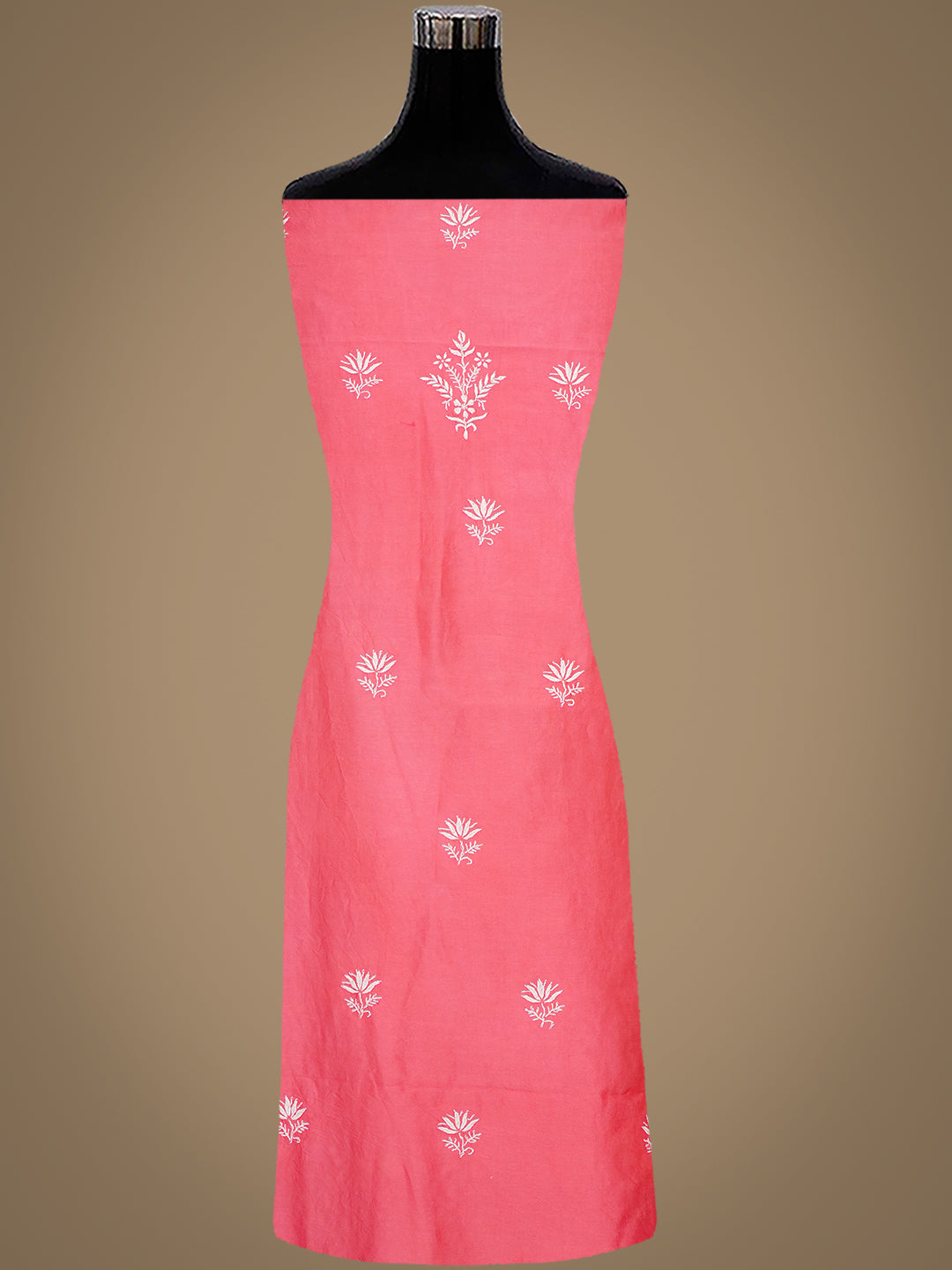 Ada Hand Embroidered Carrot Pink Chanderi Lucknowi Chikankari Unstitched Suit Piece 01A805722