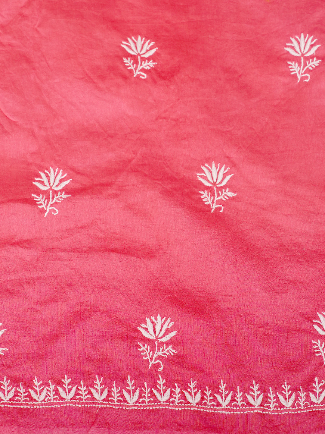 Ada Hand Embroidered Carrot Pink Chanderi Lucknowi Chikankari Unstitched Suit Piece 01A805722