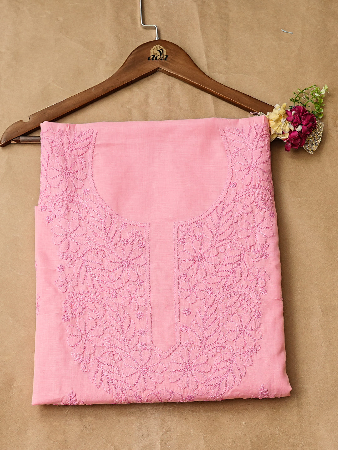 Ada Hand Embroidered Carrot Pink Cotton lucknowi Chikankari Unstitched Kurta 01A991887