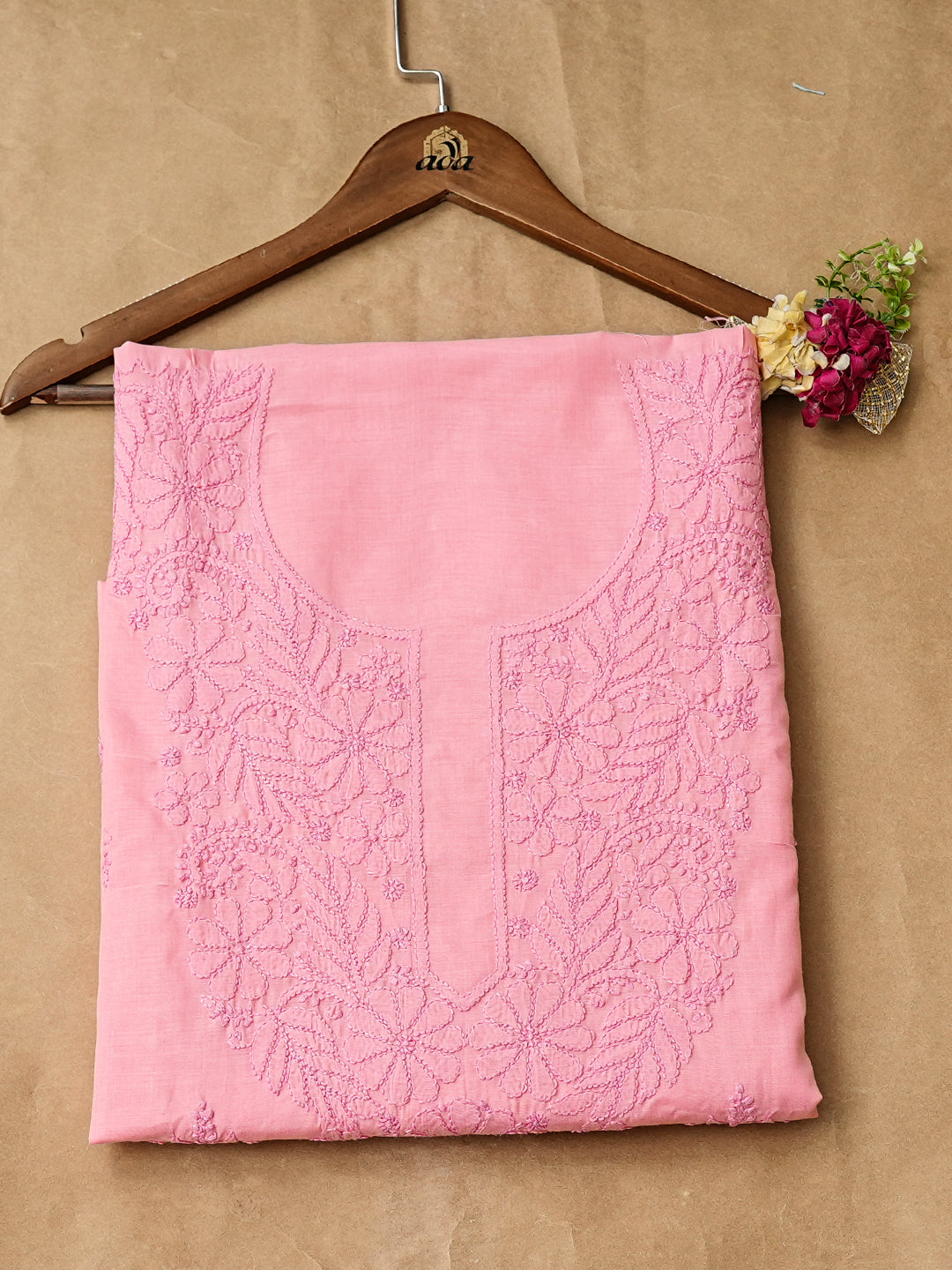 Ada Hand Embroidered Carrot Pink Cotton lucknowi Chikankari Unstitched Kurta 01A991887