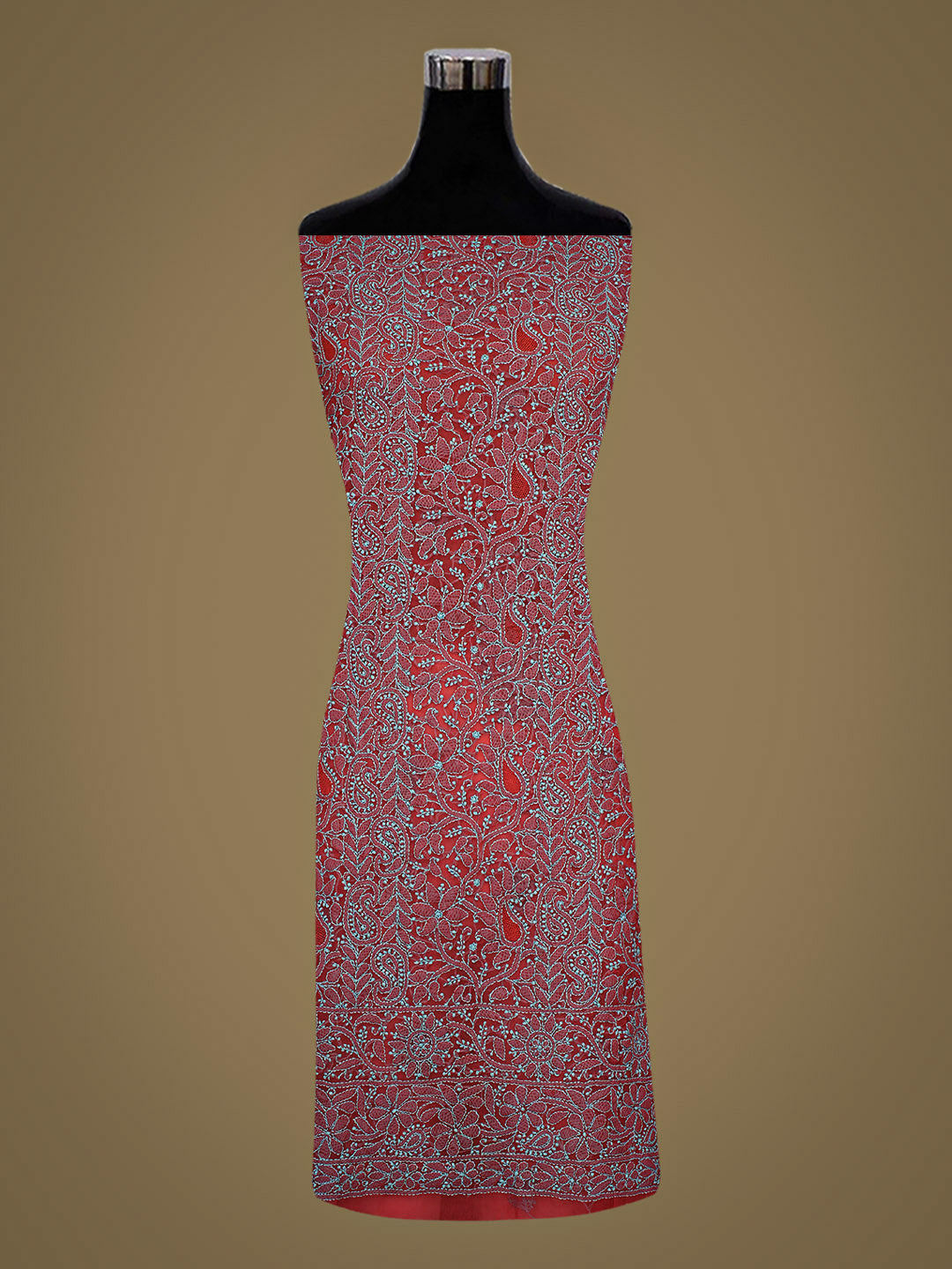 Ada Hand Embroidered Carrot Pink Faux Georgette Lucknowi Chikankari Unstitched Kurta 01A736961