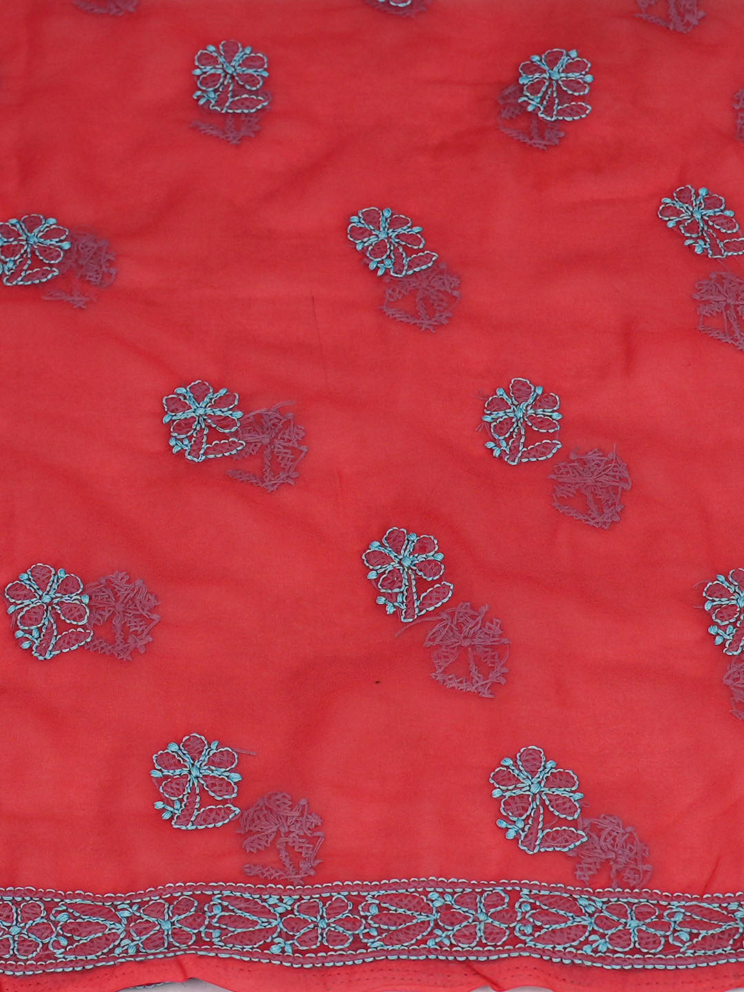 Ada Hand Embroidered Carrot Pink Faux Georgette Lucknowi Chikankari Unstitched Kurta 01A736961