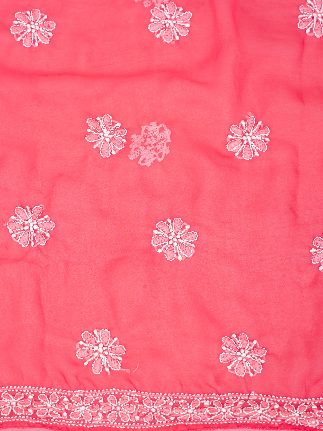 Ada Hand Embroidered Carrot Pink Faux Georgette Lucknowi Chikankari Unstitched Suit Piece With Pearl Work 01A331006