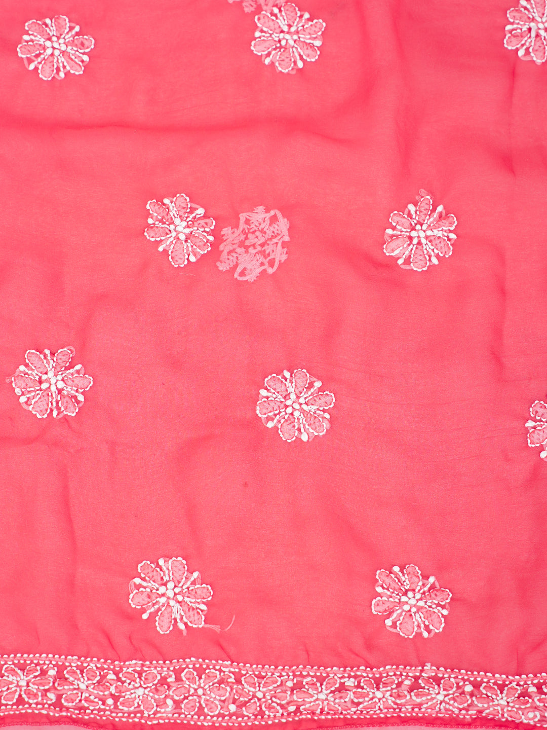 Ada Hand Embroidered Carrot Pink Faux Georgette Lucknowi Chikankari Unstitched Suit Piece With Pearl Work 01A331006
