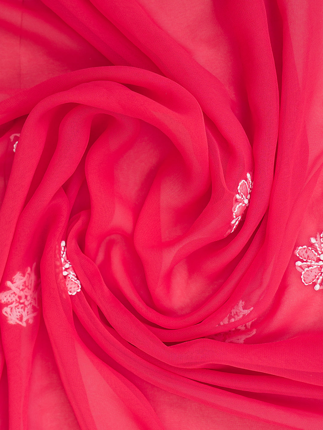 Ada Hand Embroidered Carrot Pink Faux Georgette Lucknowi Chikankari Unstitched Suit Piece With Pearl Work 01A331006