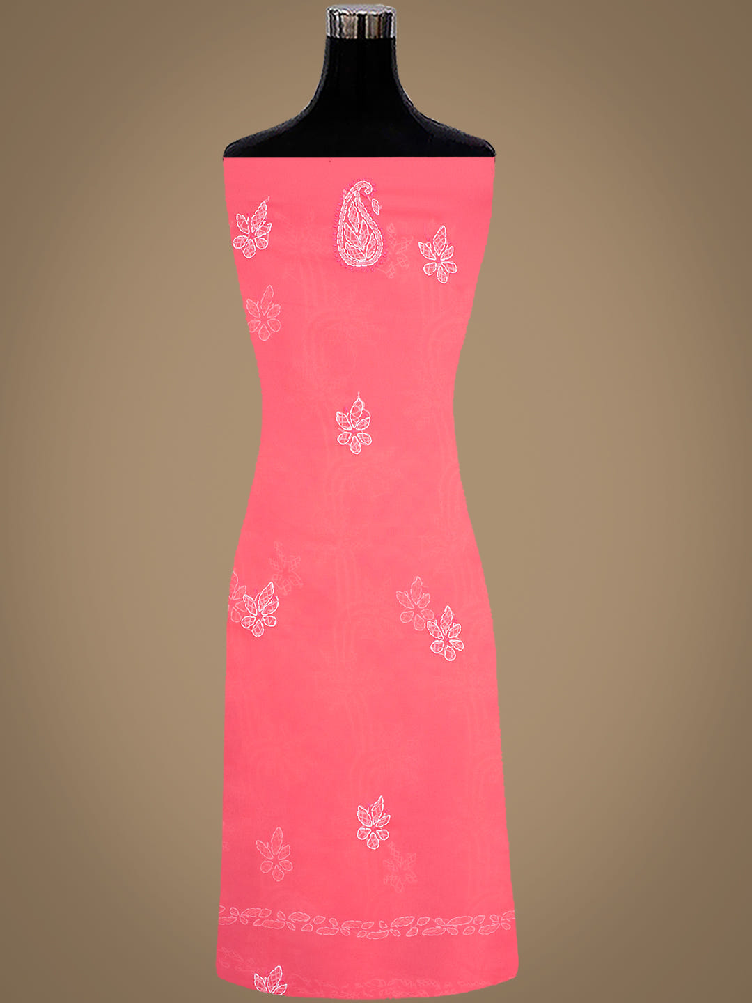 Ada Hand Embroidered Carrot Pink Georgette Lucknowi Chikankari Unstitched Suit Piece_2
