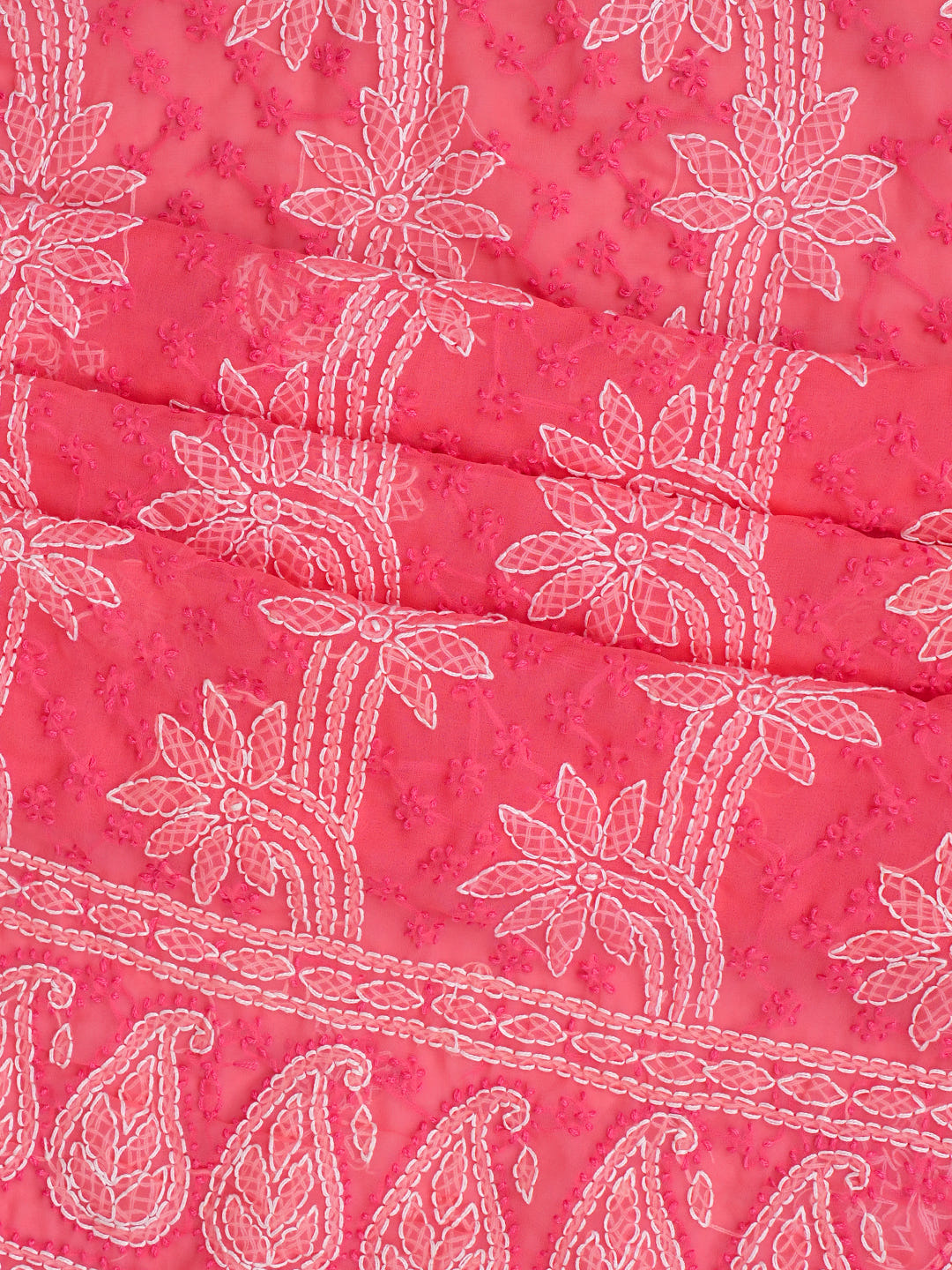 Ada Hand Embroidered Carrot Pink Georgette Lucknowi Chikankari Unstitched Suit Piece_6