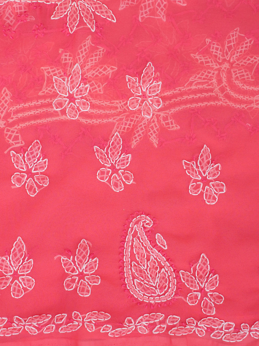 Ada Hand Embroidered Carrot Pink Georgette Lucknowi Chikankari Unstitched Suit Piece_7