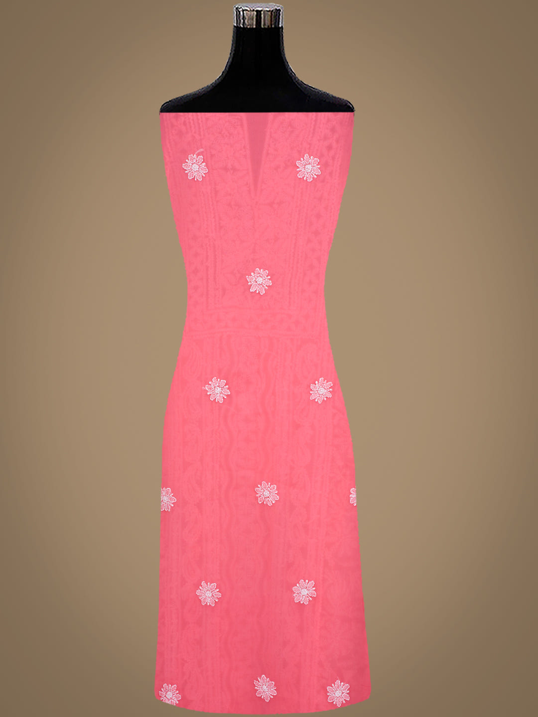 Ada Hand Embroidered Carrot Pink Georgette Lucknowi Chikankari Unstitched Suit Piece 01A981201_4