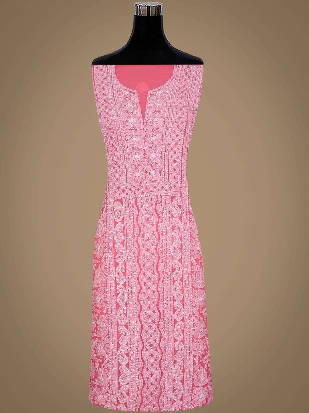 Ada Hand Embroidered Carrot Pink Georgette Lucknowi Chikankari Unstitched Suit Piece 01A981201_5