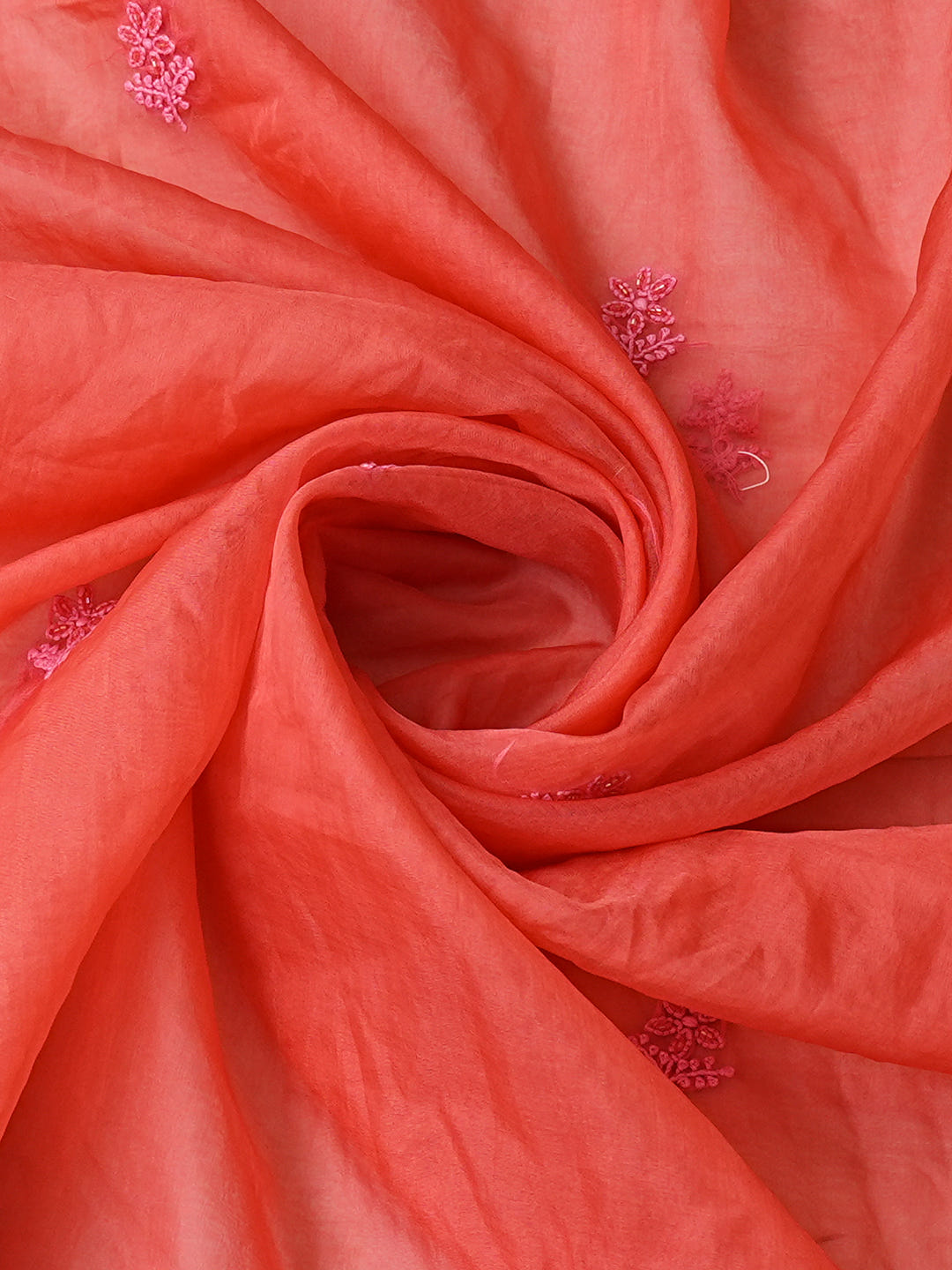 Ada Hand Embroidered Carrot Pink Organza Lucknowi Chikankari Unstitched Kurta Dupatta Set 01A710393_2