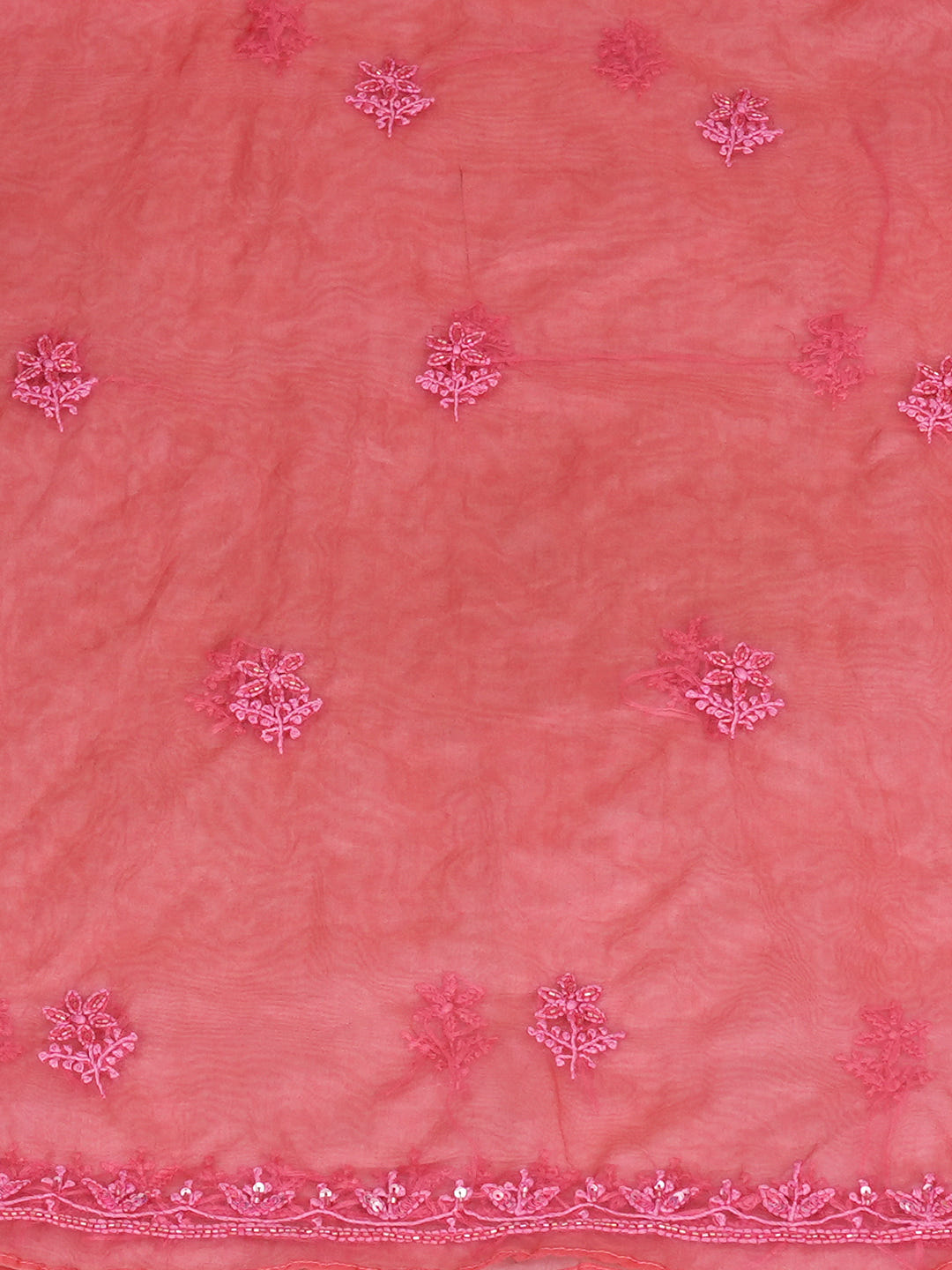 Ada Hand Embroidered Carrot Pink Organza Lucknowi Chikankari Unstitched Kurta Dupatta Set 01A710393_6