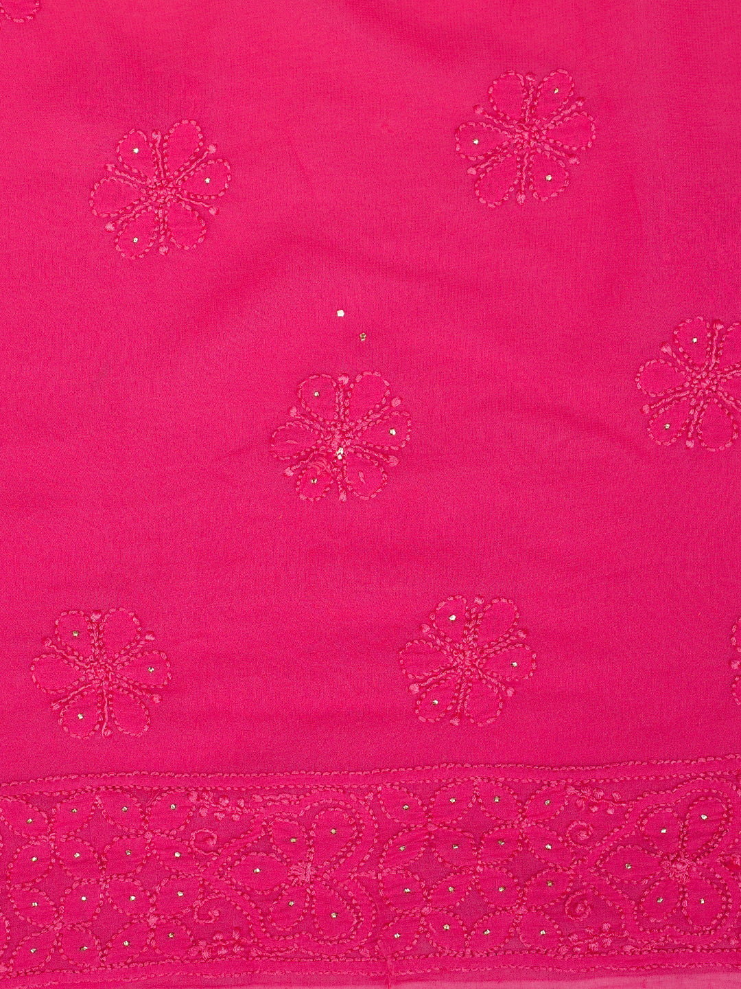 Ada Hand Embroidered Carrot Pink Viscose Georgette Lucknowi Chikankari Unstitched Kurta Dupatta Set With Muqaish/Mukaish Work 01A893836