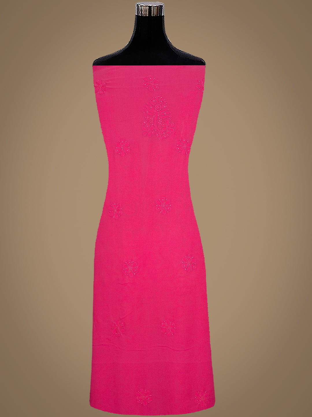 Ada Hand Embroidered Carrot Pink Viscose Georgette Lucknowi Chikankari Unstitched Kurta Dupatta Set With Muqaish/Mukaish Work 01A893836