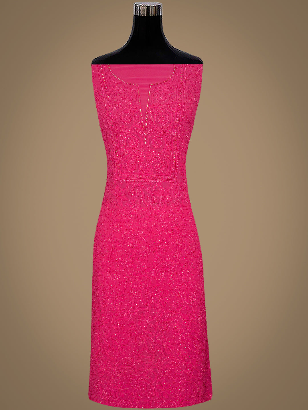 Ada Hand Embroidered Carrot Pink Viscose Georgette Lucknowi Chikankari Unstitched Kurta Dupatta Set With Muqaish/Mukaish Work 01A893836