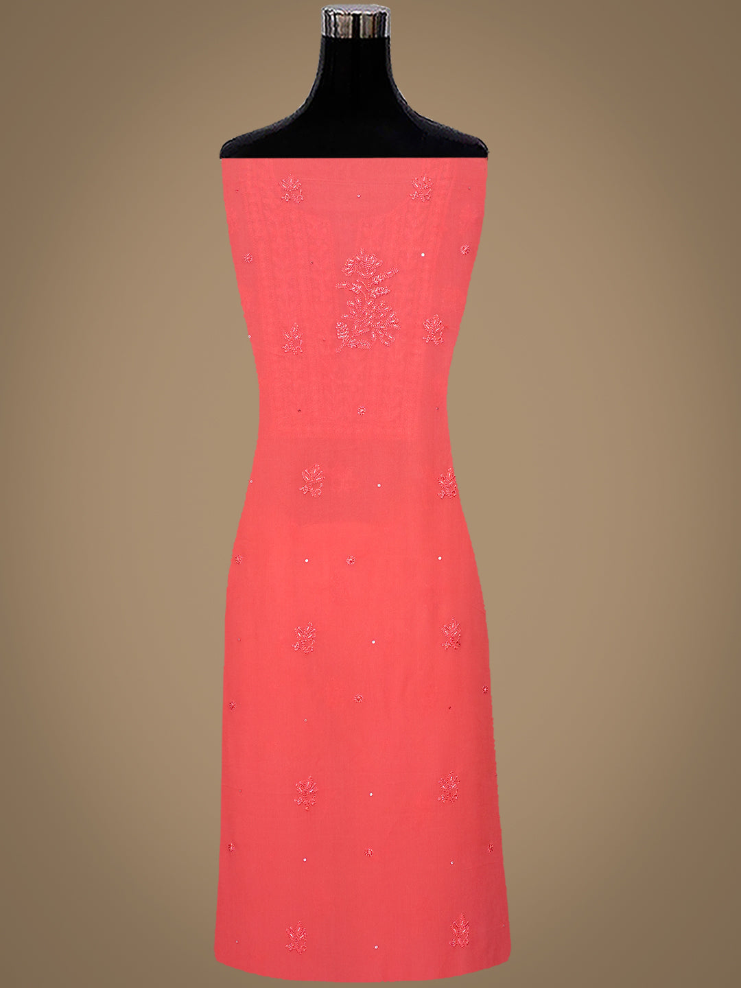 Ada Hand Embroidered Carrot Pink Viscose Georgette Lucknowi Chikankari Unstitched Suit set With Cutdana Sequinned  and Zari Work 01A922569