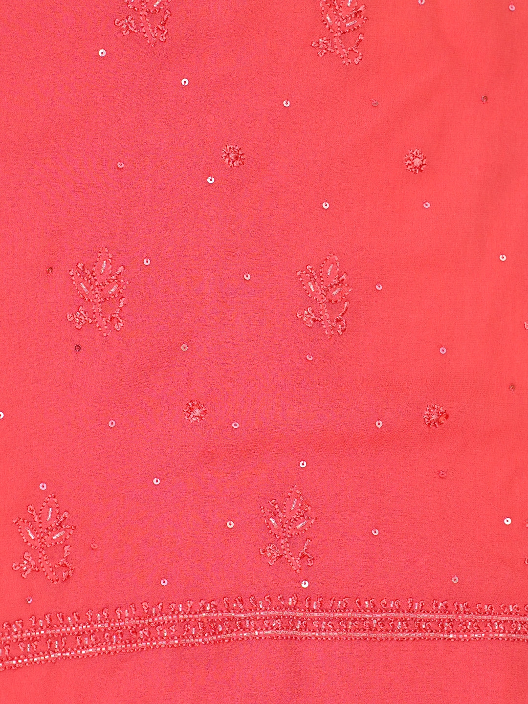 Ada Hand Embroidered Carrot Pink Viscose Georgette Lucknowi Chikankari Unstitched Suit set With Cutdana Sequinned  and Zari Work 01A922569