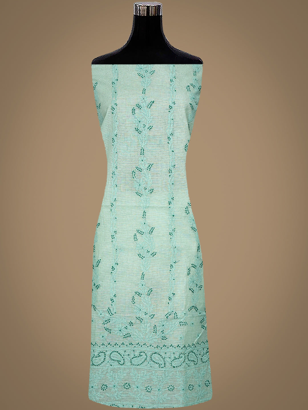 Ada Hand Embroidered Celadon Green Kota Lucknowi Chikankari Unstitched Kurta Dupatta Set 01A831659