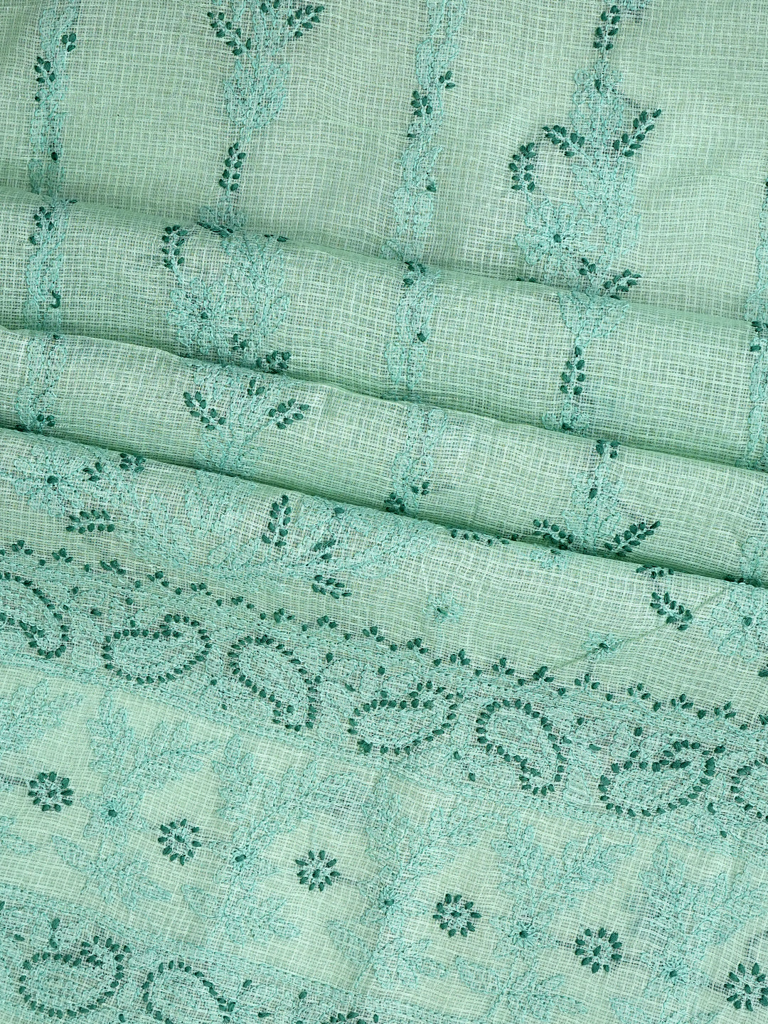Ada Hand Embroidered Celadon Green Kota Lucknowi Chikankari Unstitched Kurta Dupatta Set 01A831659