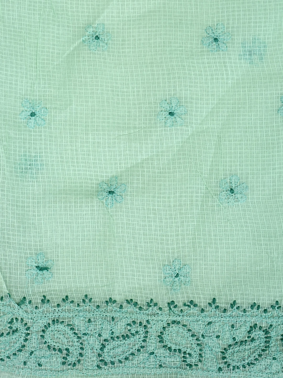 Ada Hand Embroidered Celadon Green Kota Lucknowi Chikankari Unstitched Kurta Dupatta Set 01A831659