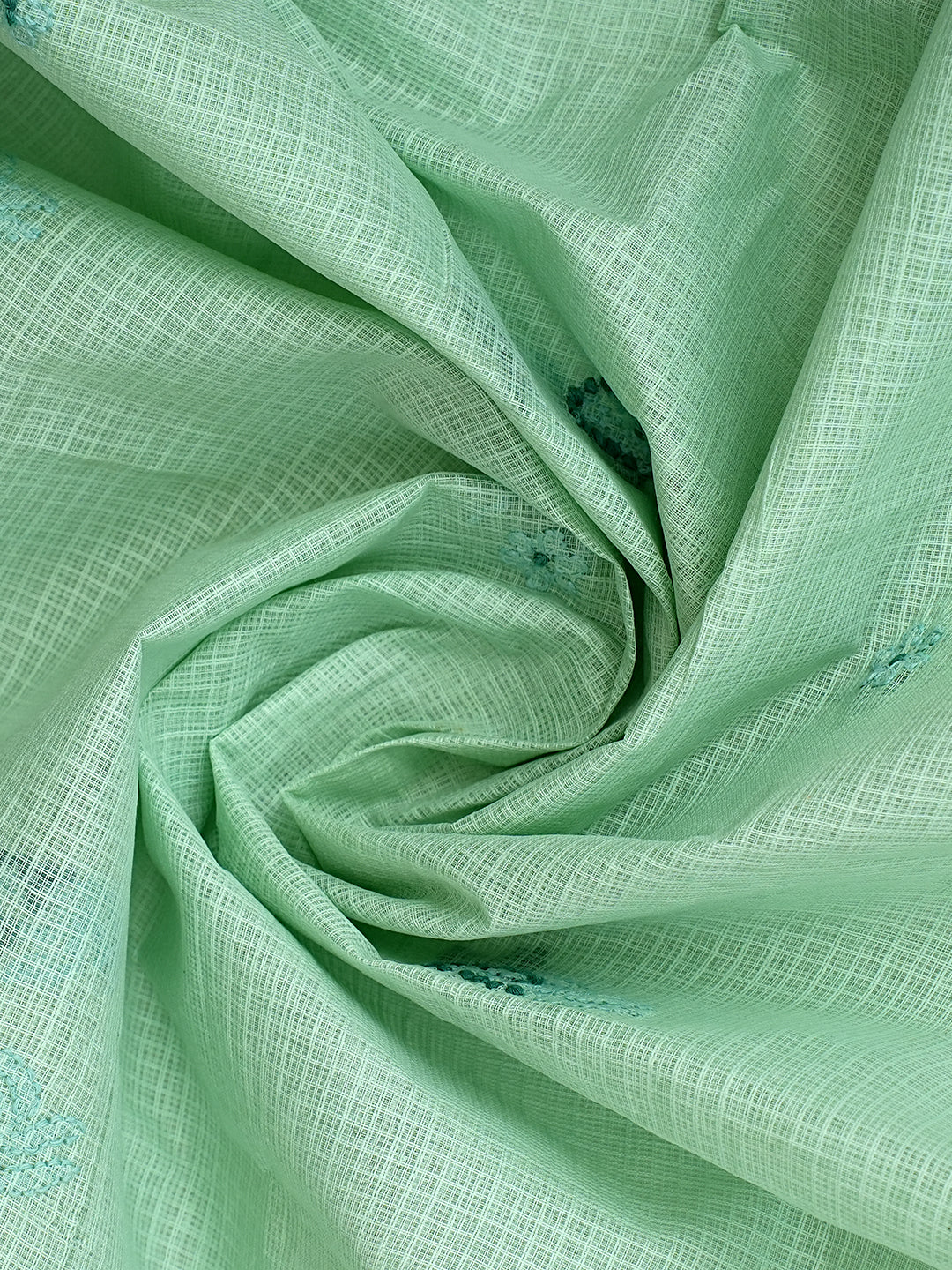 Ada Hand Embroidered Celadon Green Kota Lucknowi Chikankari Unstitched Kurta Dupatta Set 01A831659