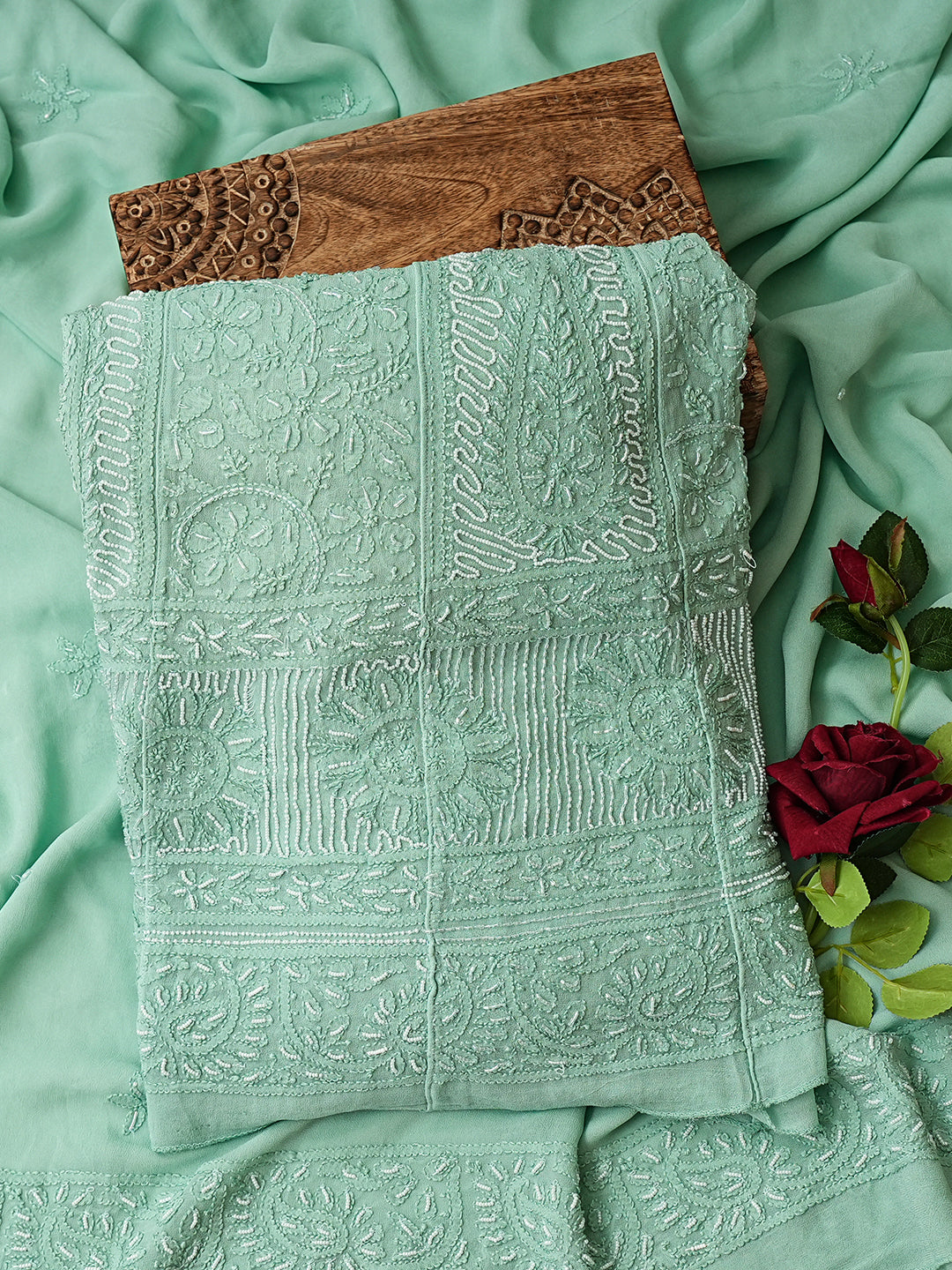 Ada Hand Embroidered Celadon Green Viscose Georgette Semi-Stitched Anarkali Kurta Dupatta Set With Cutdana Work 01A872497