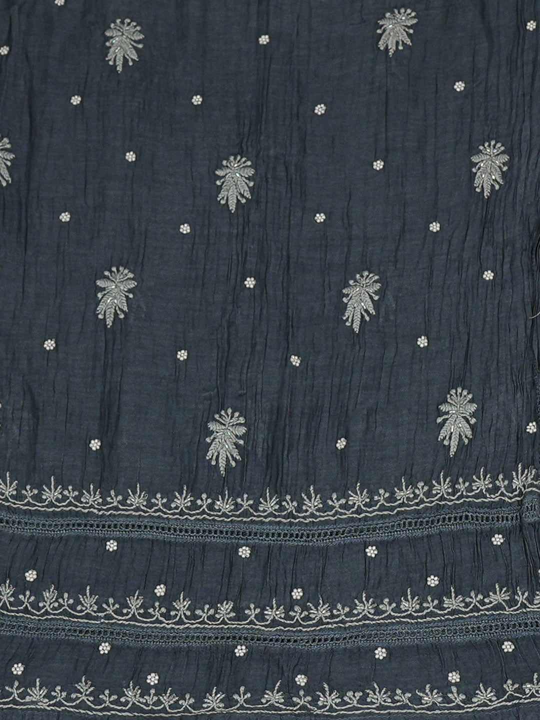 Ada Hand Embroidered Charcoal Grey  Chanderi Lucknowi Chikankari Semi-Stitched Kurta Dupatta Set With Cutdana Work 01A350788