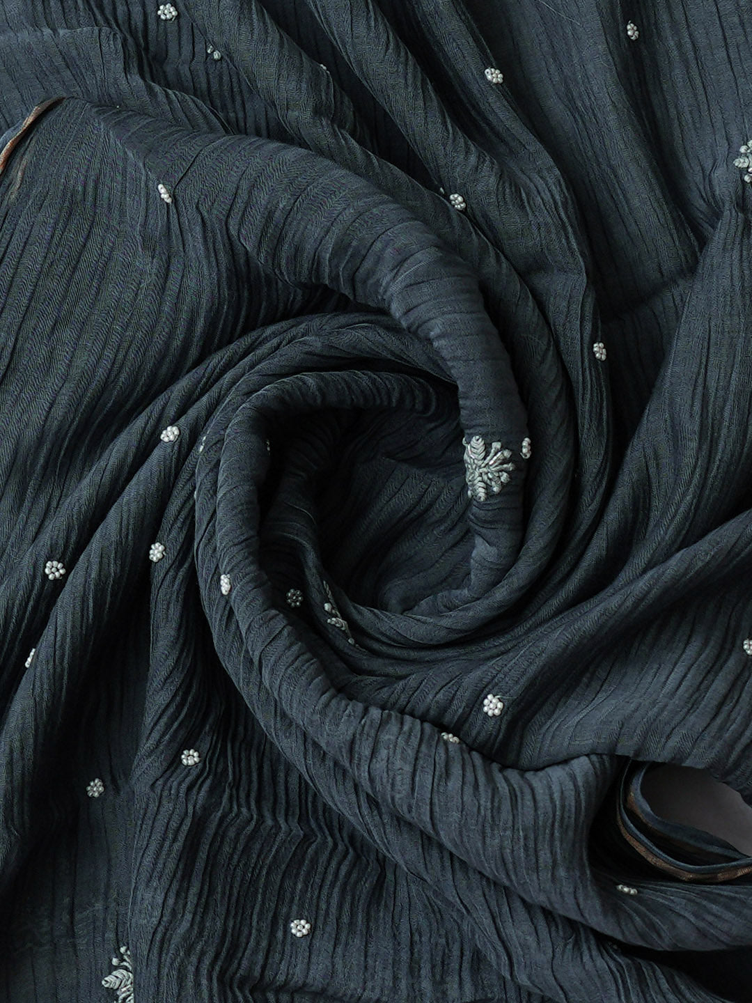 Ada Hand Embroidered Charcoal Grey  Chanderi Lucknowi Chikankari Semi-Stitched Kurta Dupatta Set With Cutdana Work 01A350788