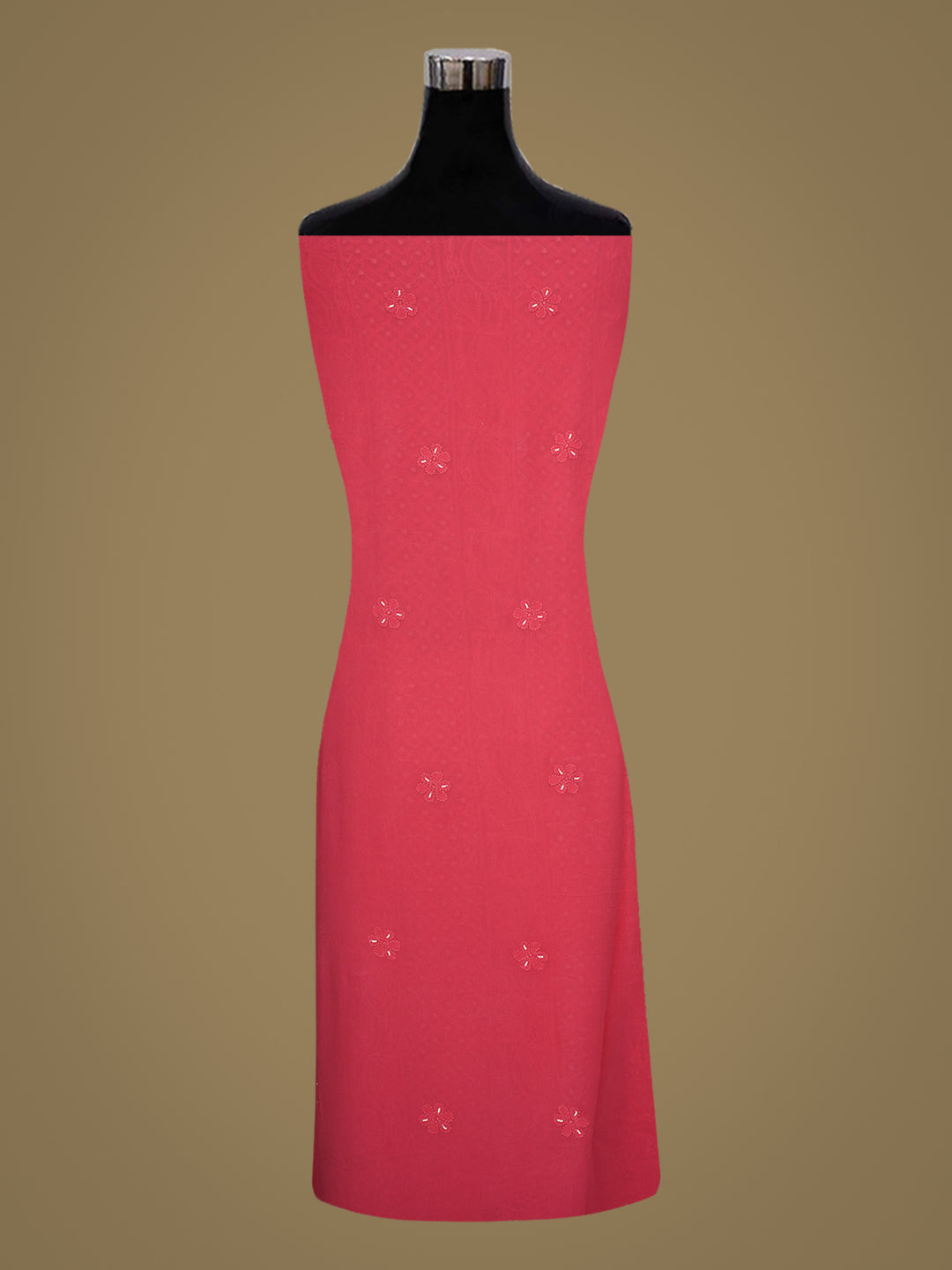 Ada Hand Embroidered Coral Pink Viscose Georgette Lucknowi Chikankari Unstitched Kurta Dupatta Set With Zari Work 01A782547