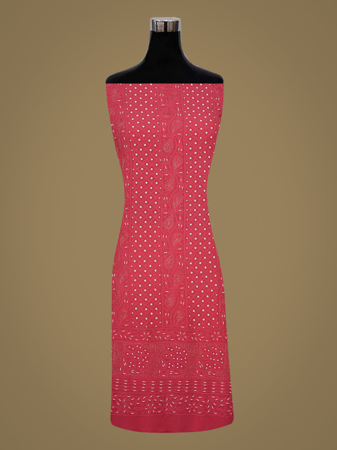 Ada Hand Embroidered Coral Pink Viscose Georgette Lucknowi Chikankari Unstitched Kurta Dupatta Set With Zari Work 01A782547