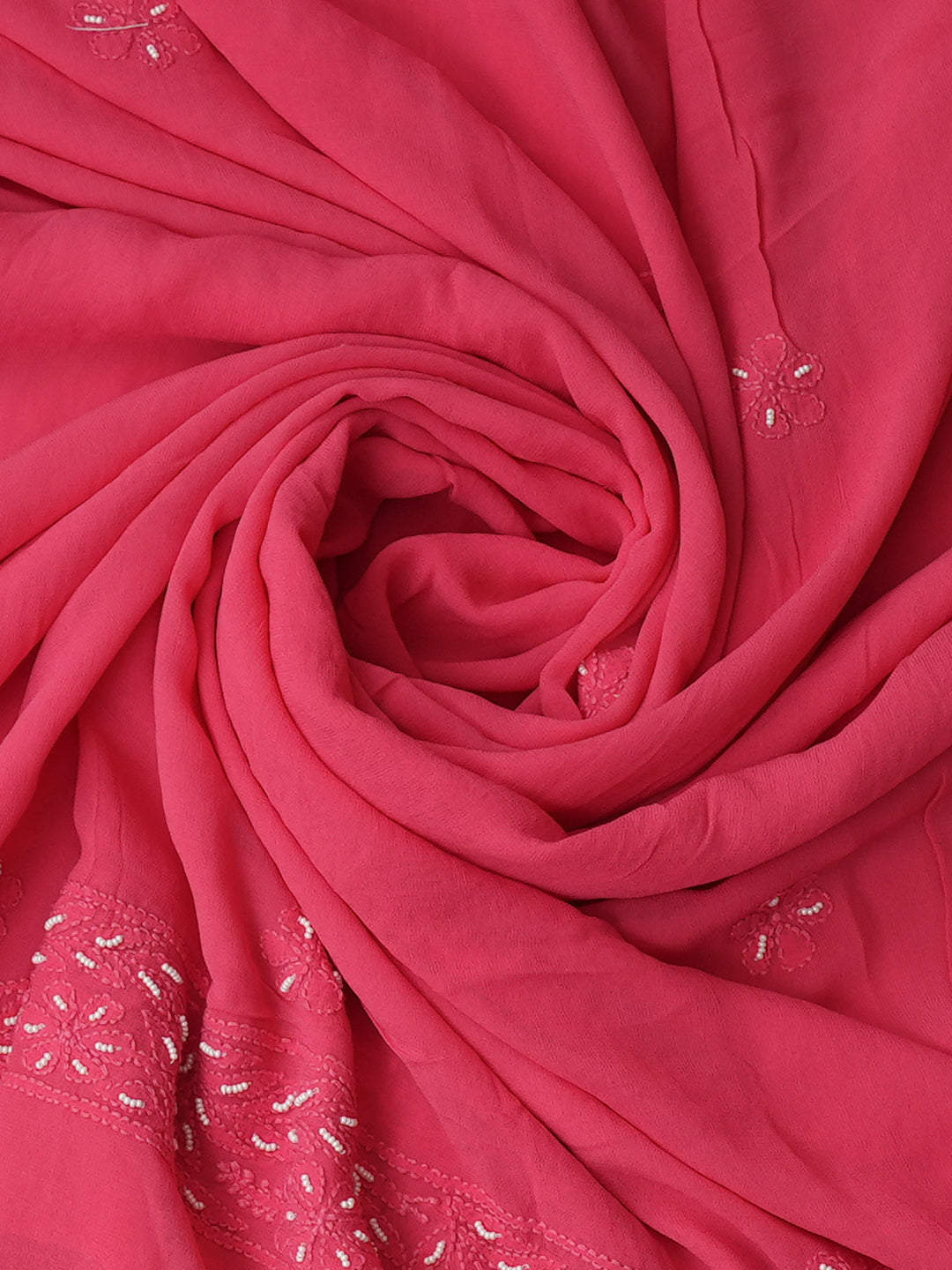Ada Hand Embroidered Coral Pink Viscose Georgette Lucknowi Chikankari Unstitched Kurta Dupatta Set With Zari Work 01A782547