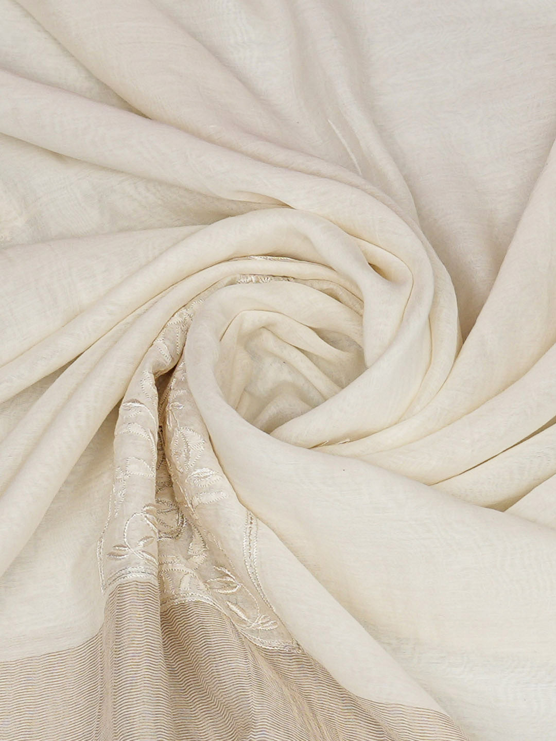 Ada Hand Embroidered Cream Chanderi Lucknowi Chikankari Dupatta 01A948811