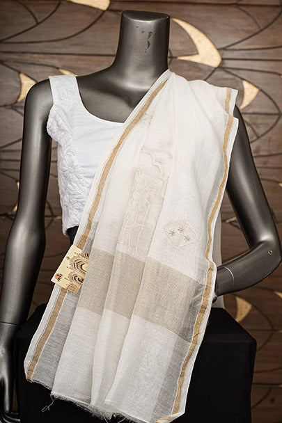 Ada Hand Embroidered Cream Chanderi Lucknowi Chikankari Dupatta 01A948816