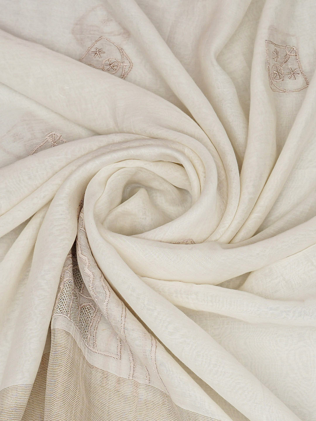 Ada Hand Embroidered Cream Chanderi Lucknowi Chikankari Dupatta 01A948816