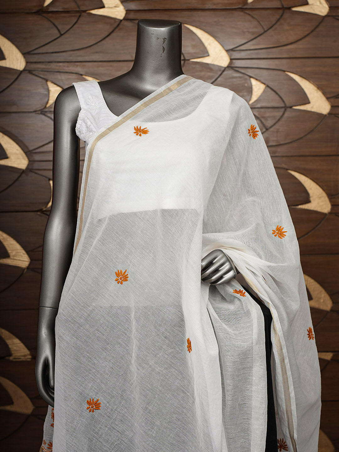 Ada Hand Embroidered Cream Chanderi Lucknowi Chikankari Dupatta 07A500816