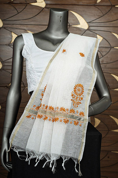 Ada Hand Embroidered Cream Chanderi Lucknowi Chikankari Dupatta 07A500816
