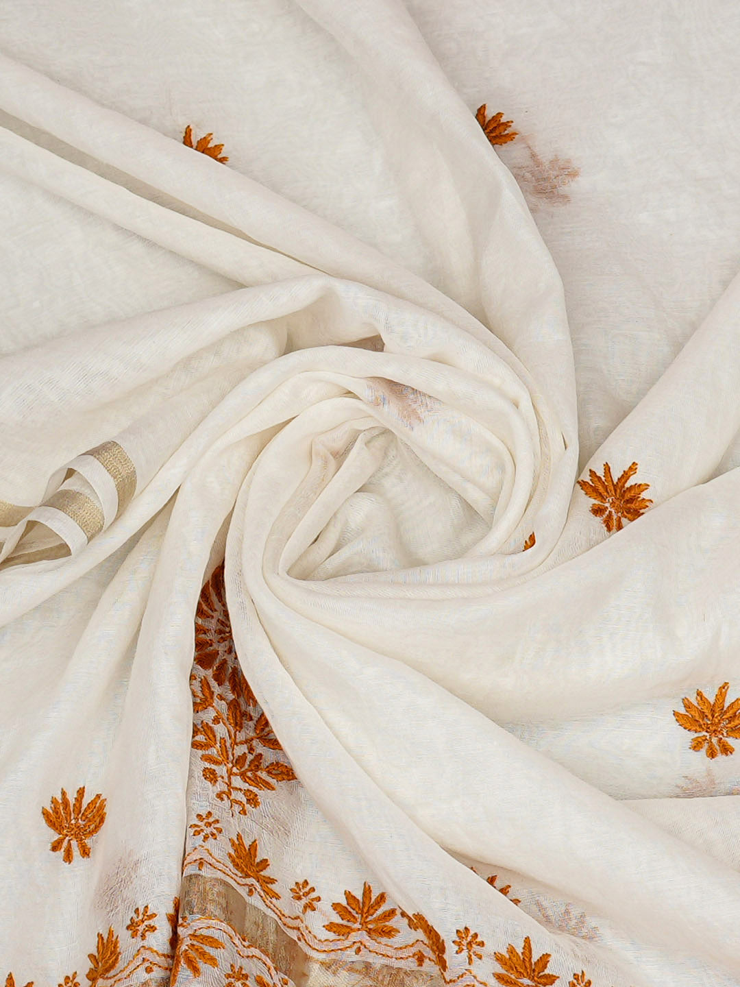 Ada Hand Embroidered Cream Chanderi Lucknowi Chikankari Dupatta 07A500816