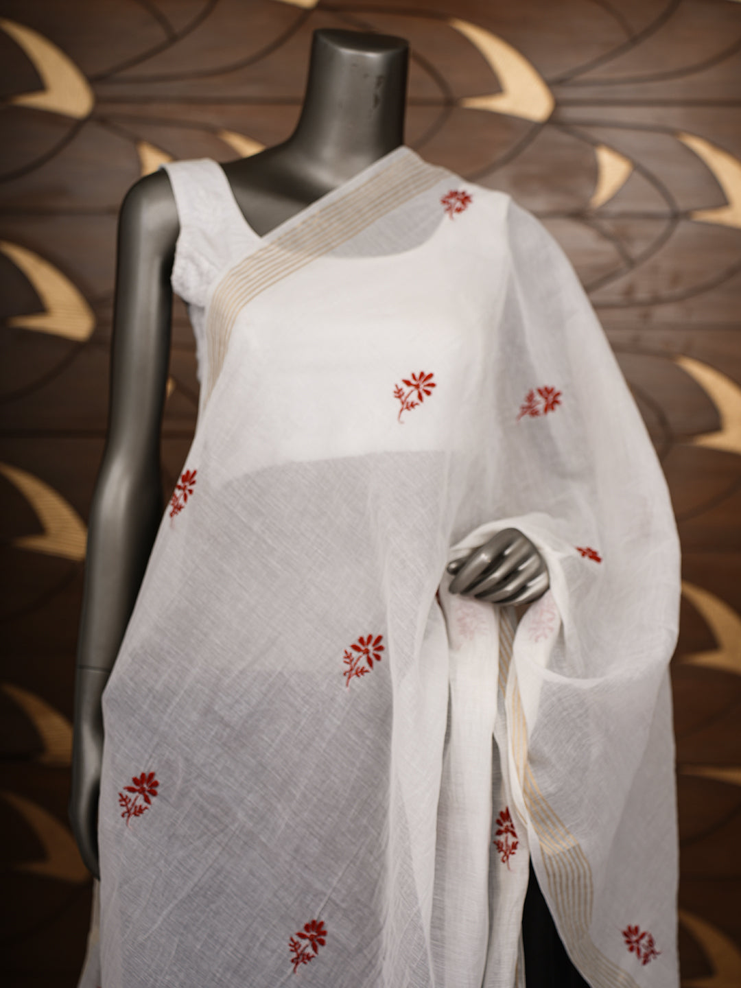 Ada Hand Embroidered Cream Chanderi Lucknowi Chikankari Dupatta 07A501320