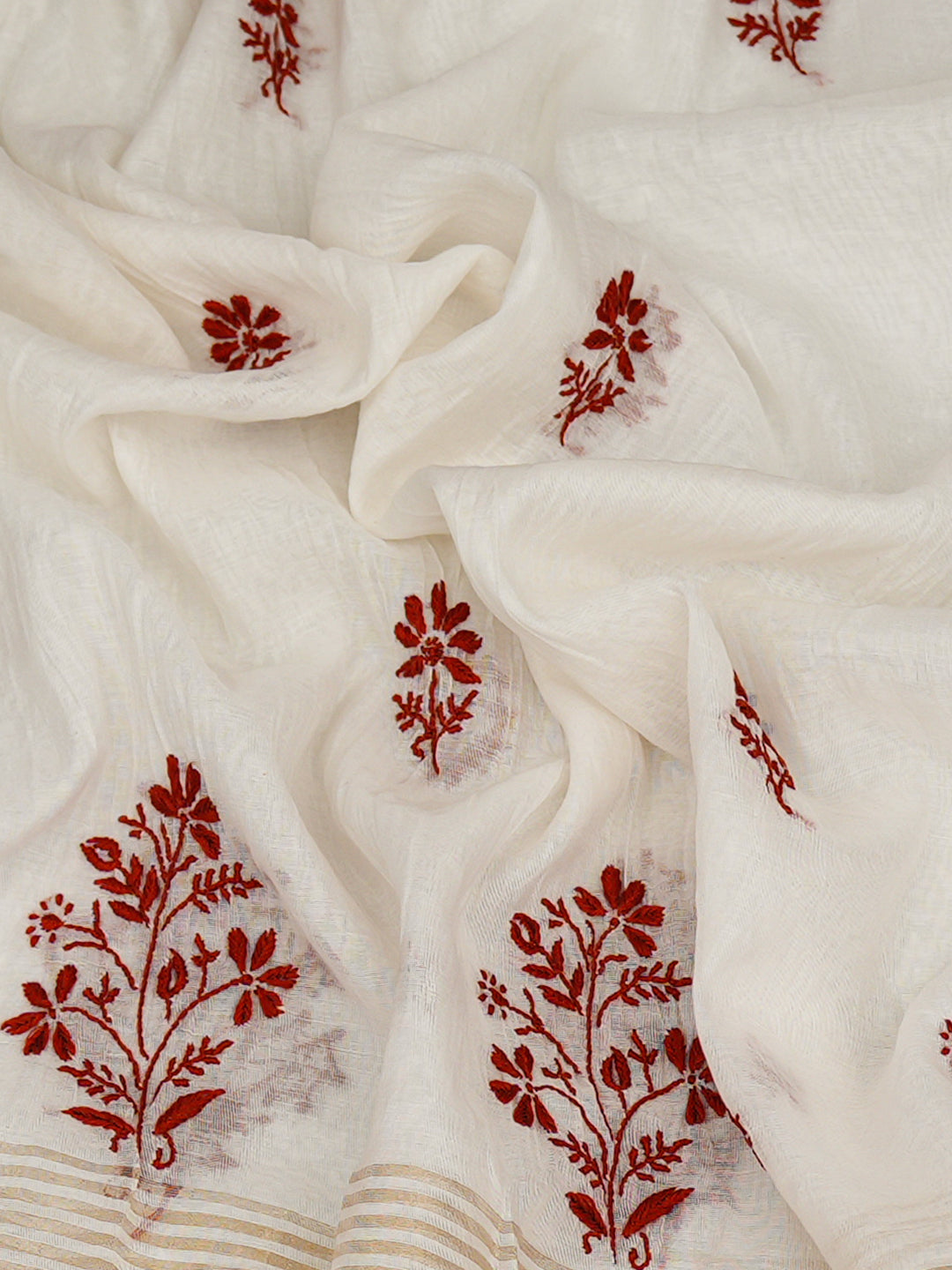 Ada Hand Embroidered Cream Chanderi Lucknowi Chikankari Dupatta 07A501320