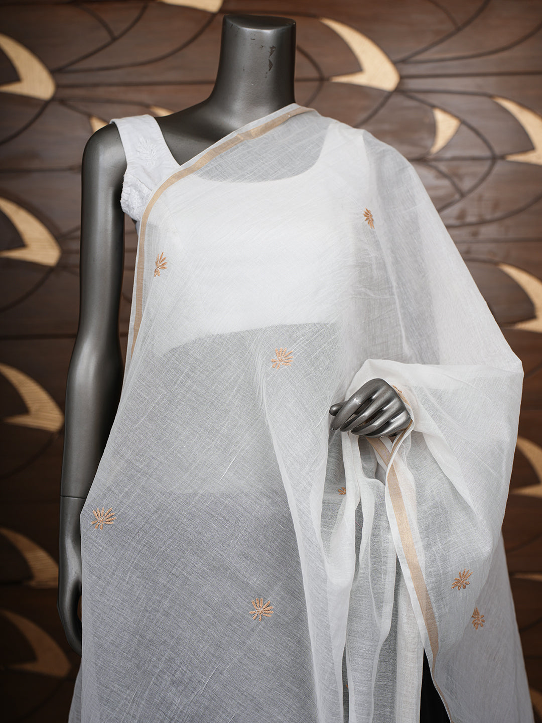 Ada Hand Embroidered Off-White Chanderi Lucknowi Chikankari Dupatta 07A501322