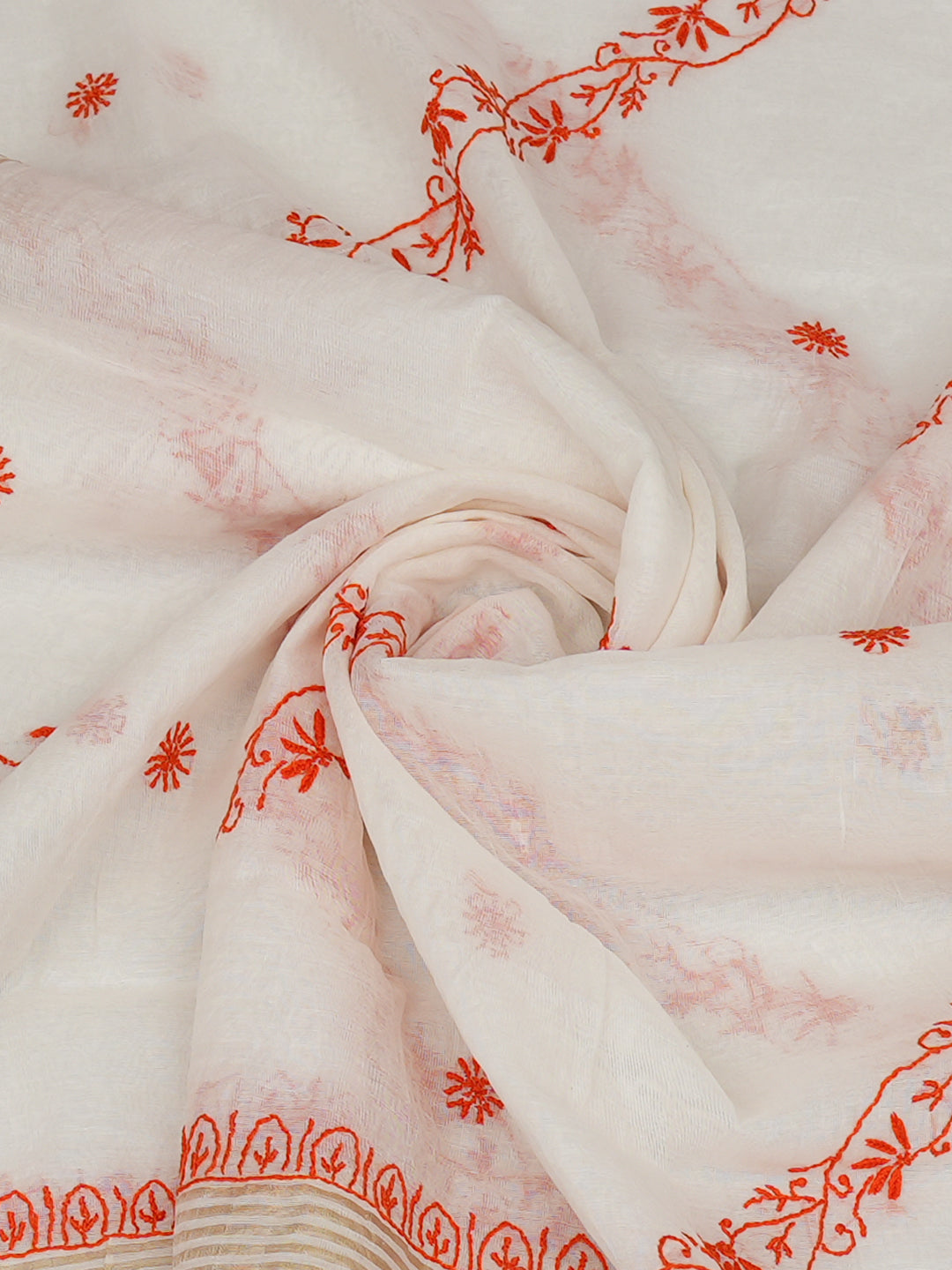 Ada Hand Embroidered Cream Chanderi Lucknowi Chikankari Dupatta 07A502538