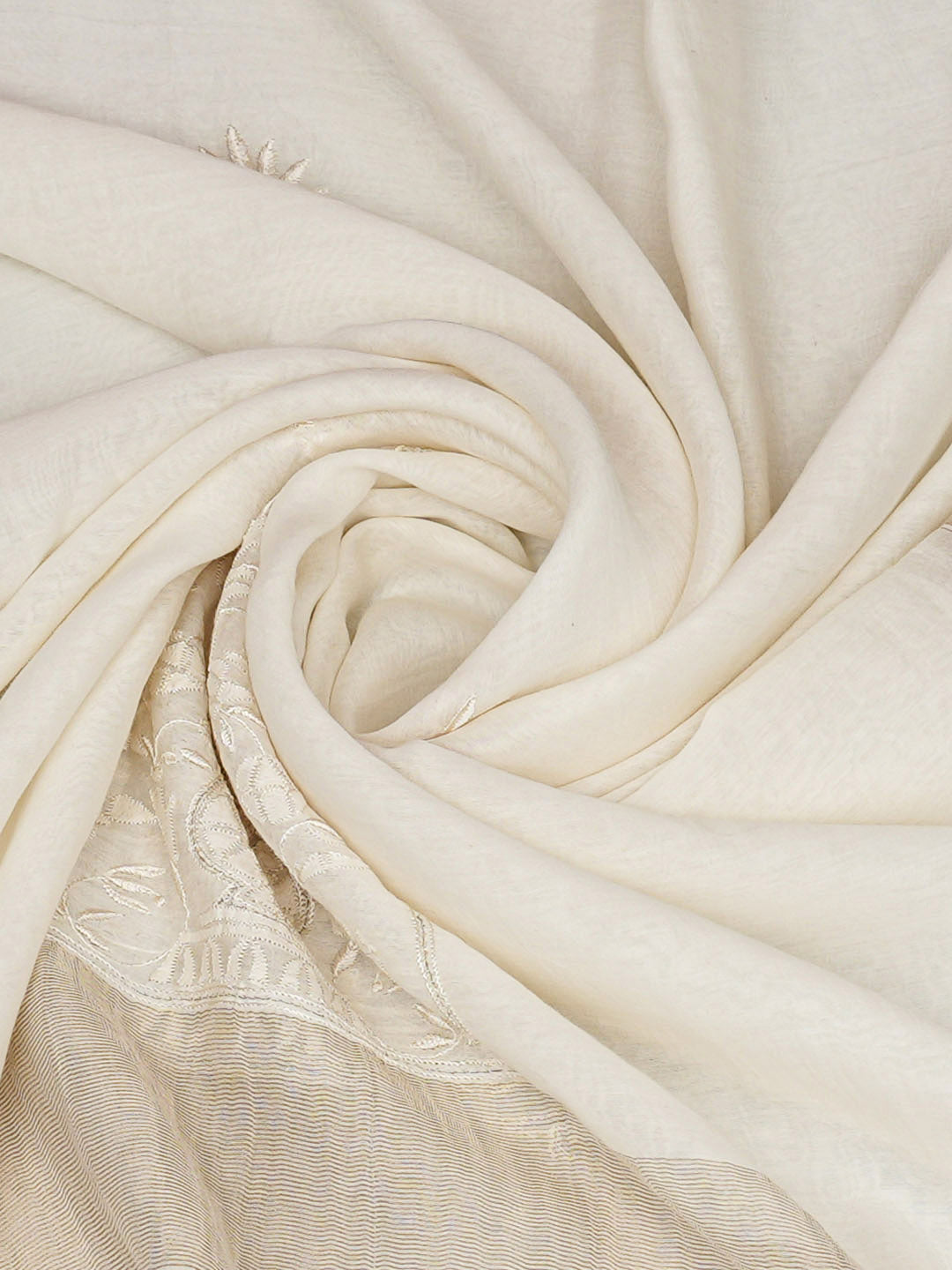 Ada Hand Embroidered Cream Chanderi Lucknowi Chikankari Dupatta With Zari Taar Work 01A948809