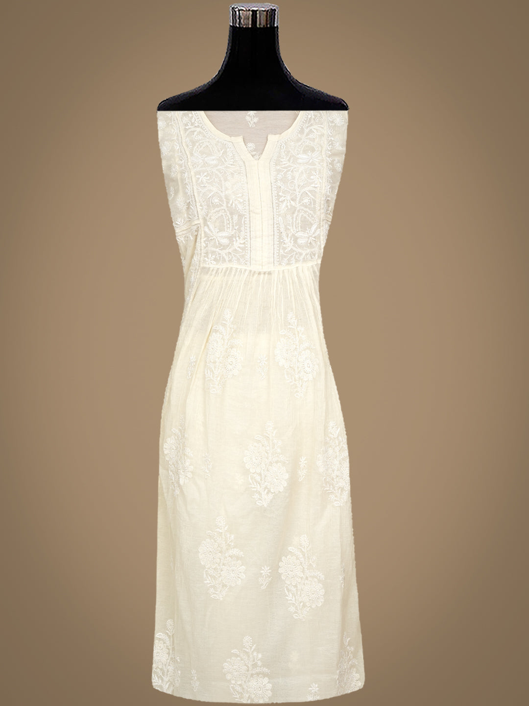 Ada Hand Embroidered Cream Chanderi Lucknowi Chikankari Semi-Stitched Kurta Dupatta Set With Cutdana Work 07A502743