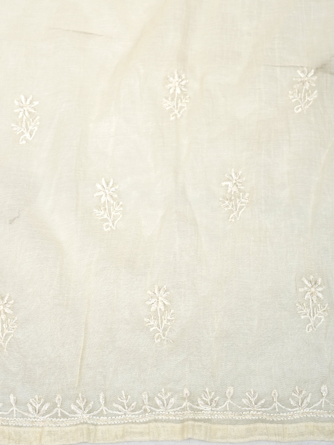 Ada Hand Embroidered Cream Chanderi Lucknowi Chikankari Semi-Stitched Kurta Dupatta Set With Cutdana Work 07A502743