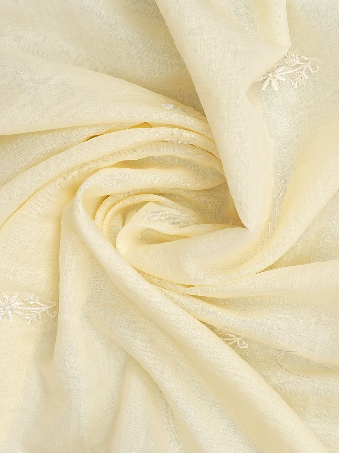 Ada Hand Embroidered Cream Chanderi Lucknowi Chikankari Semi-Stitched Kurta Dupatta Set With Cutdana Work 07A502743