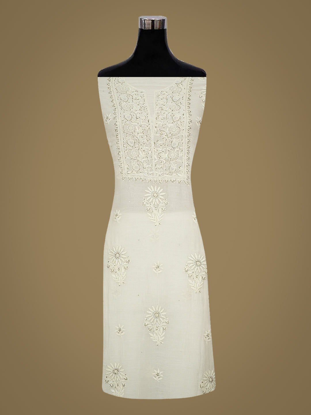 Ada Hand Embroidered Cream Chanderi Lucknowi Chikankari Unstitched Kurta Dupatta Set With Cutdana Work 01A621810